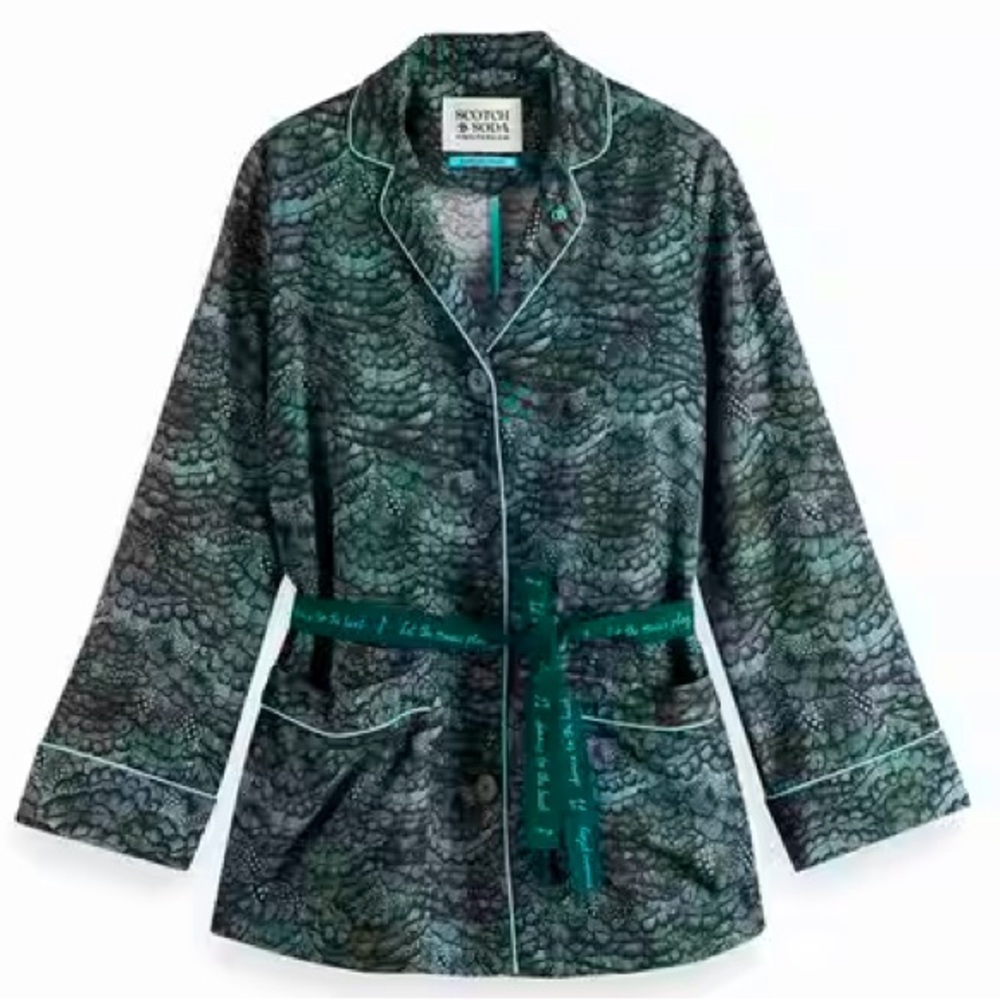 NWT Scotch & Soda Green-Blue-Gray Lace Pattern Belted Pajama Blazer - Size M